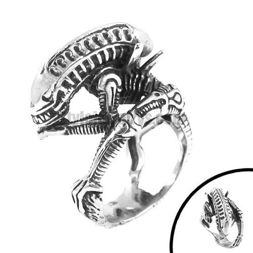 Stainless Steel Alien Dragon Skull Biker Men Ring SWR0110 - Click Image to Close
